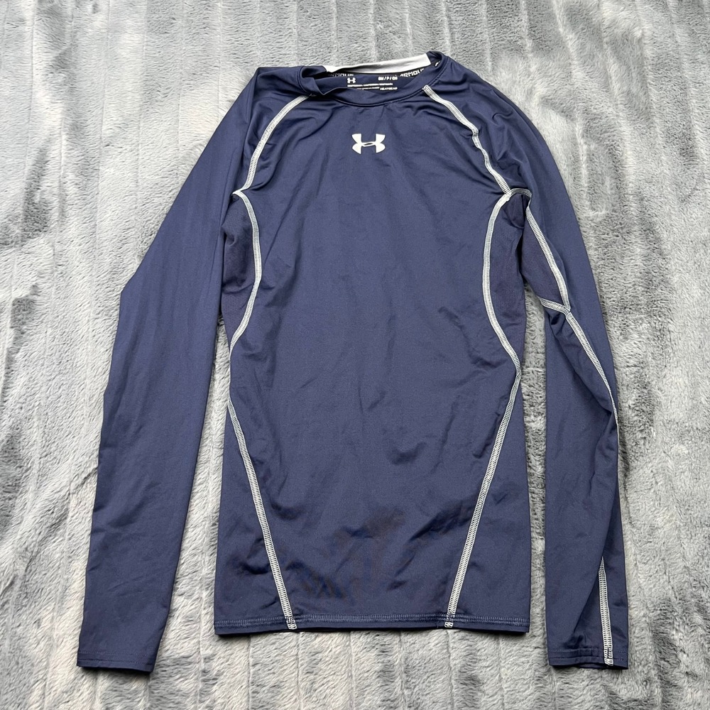 Under Armour HeatGear Compression Shirt Mens Small Navy Blue Long Sleeve 14435